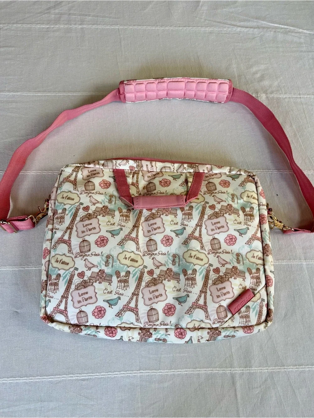 KAMLUI Paris Eiffel Tower Laptop Messenger Bag Pink Floral Crossbody
